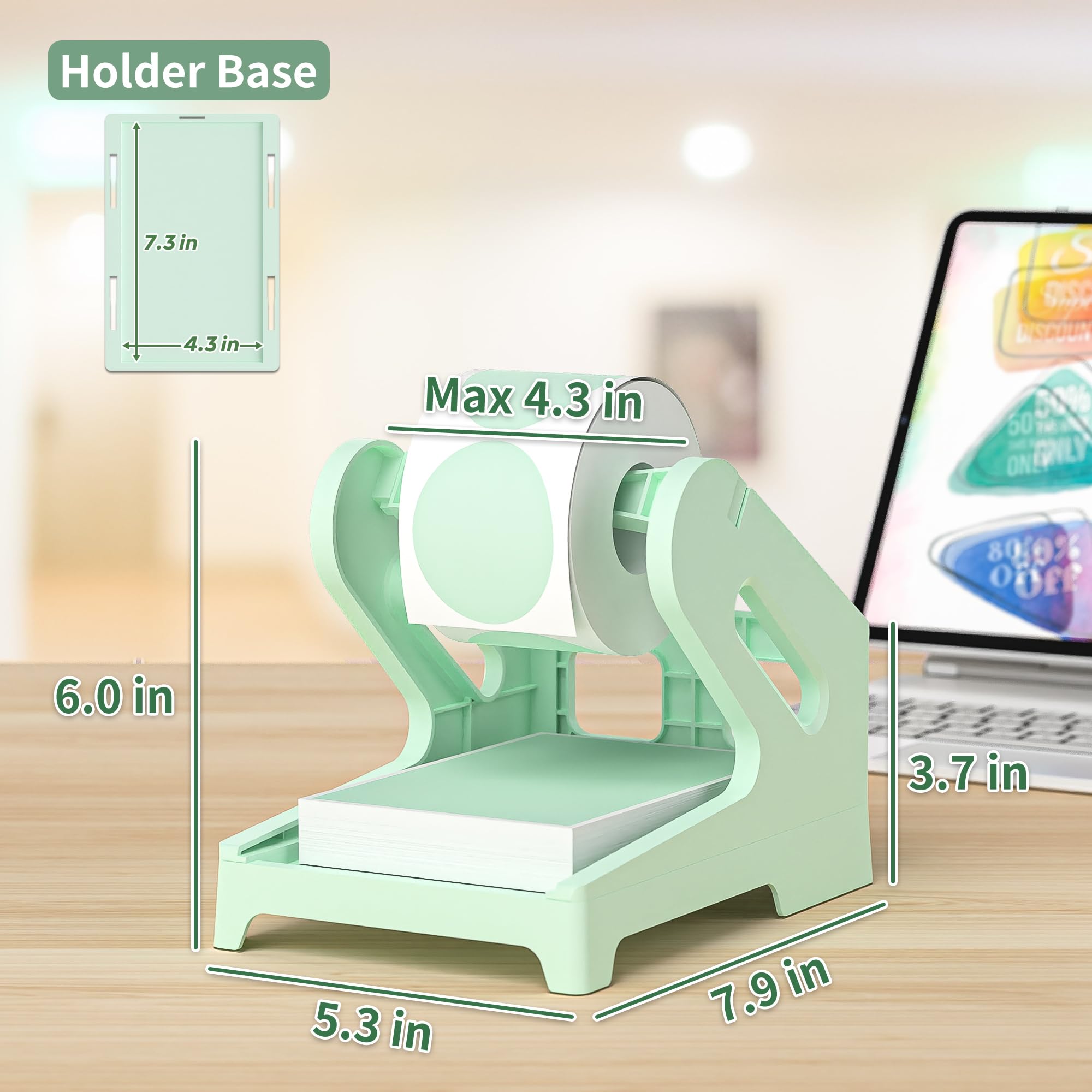 PONNOR Etikettenhalter, Thermo-Etikettenhalter für Rollen und Fächerfalz-Etiketten, Versandetikettenständer, Desktop-Drucker, DIY-Zubehör, Zubehör für Zuhause, Büro (frisches Grün)