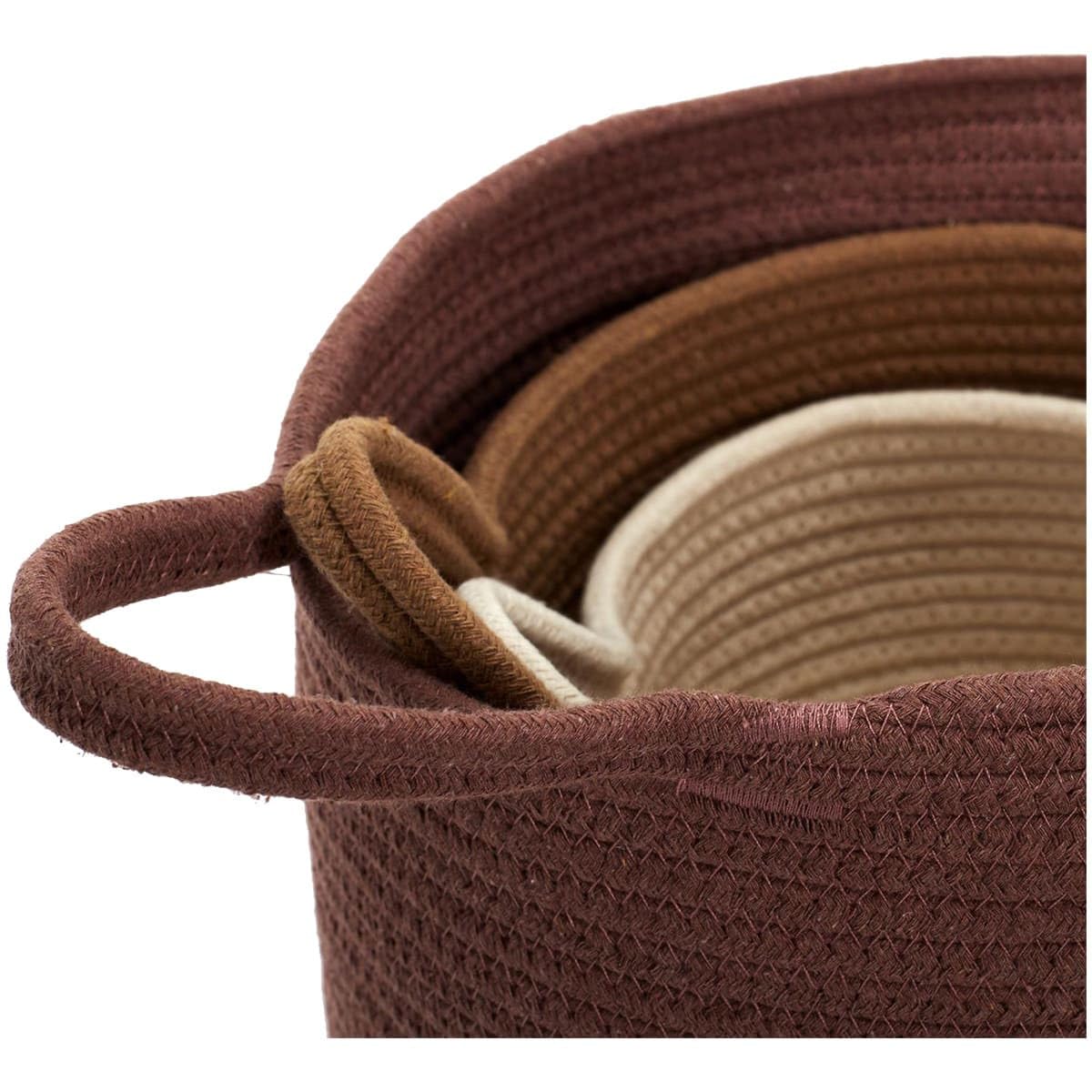 AltoBuy Lot de 3 Paniers Tressés Terracotta Marron et Blanc Crème - Brenda