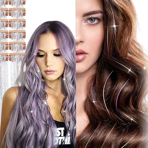 Miniatura 7 de Kit de 7 extensiones de clip de oropel para el cabello, con reflejos brillantes, multicolor, sintéticos, para fiesta de Halloween, para mujeres y