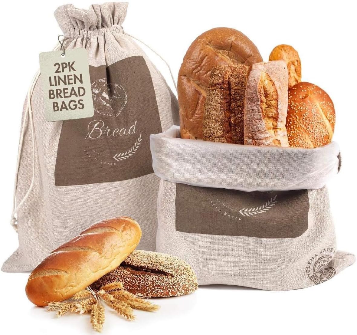 Linen Bread Bags for Homemade Bread (2 Pack, XL) – Easy to Clean Large Reusable Cloth Bags for Sourdough, Sandwich & Loaf Storage, BPA-Free Linen Bag with String Closure For Fresh Breads Storage