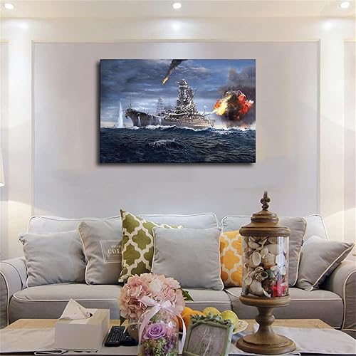 Miniatura 3 de Póster de batalla naval Yamato de buques de guerra militares, arte decorativo, impresión en lienzo para habitación, baño, dormitorio, sala de estar