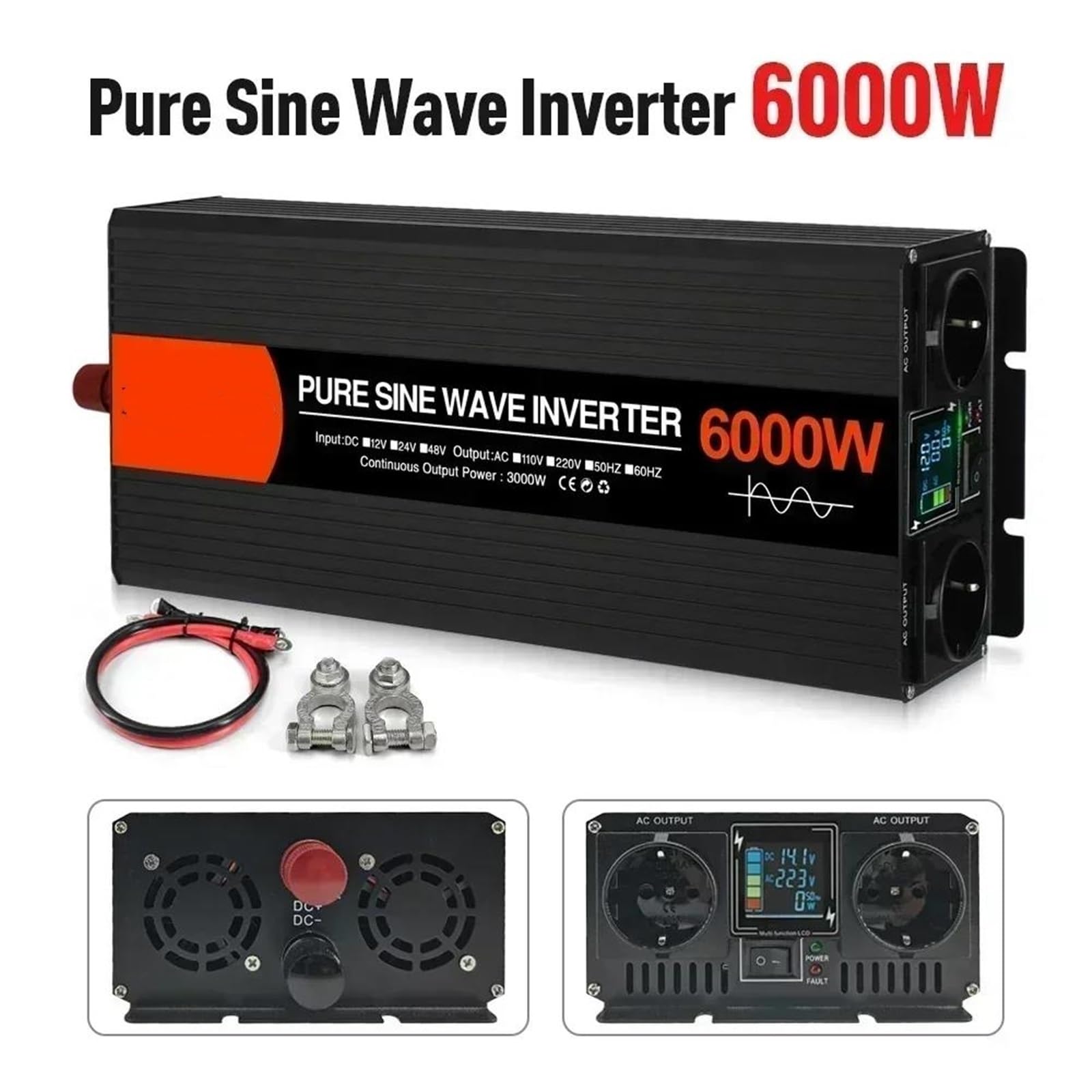 Inversor Inversor Onda Sinusoidal Pura (CC 12V/17V/24V/48V A CA 220V Potencia Máxima 6000W 5000W 4000W) Inversor Solar Banco Energía Estación Conversión(24V,6000W)