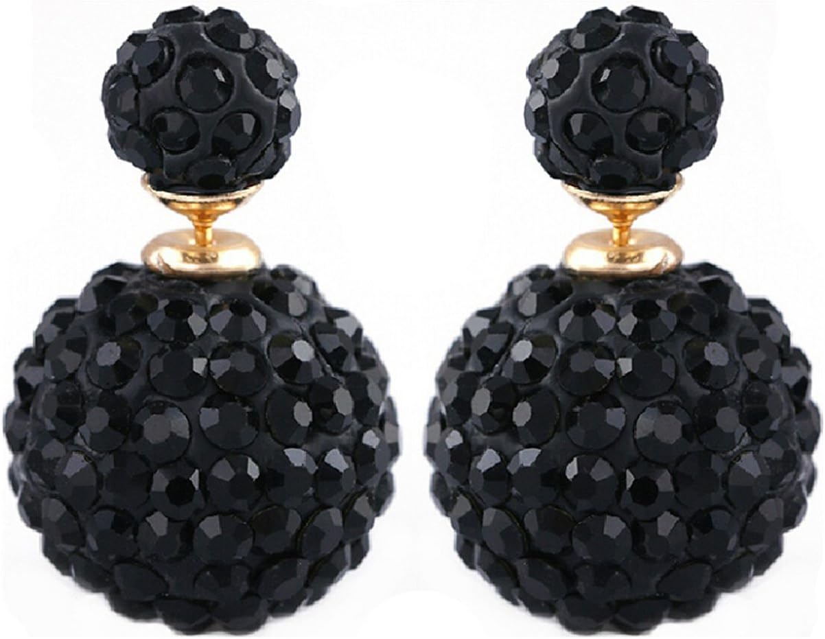 Double Sided Ball Imitation Crystal Diamond Rhinestone Pearl Studs Shamballa Earring Locking Set