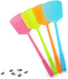 Mycison Plastic Fly Swatters, Heavy Duty Multi Pack Matamoscas,4 Pack Flexible Strong Manual Swatter Set with Long Handle for Indoor and Kitchen Helper