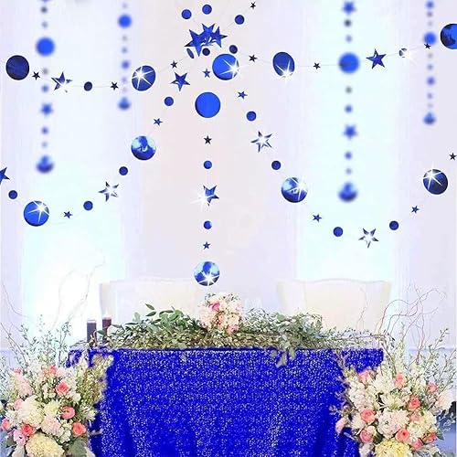 Miniatura 4 de Decoración de fiesta azul azul con círculos de estrella azul para colgar, decoración de serpentina colgante con purpurina de estrella, telón de