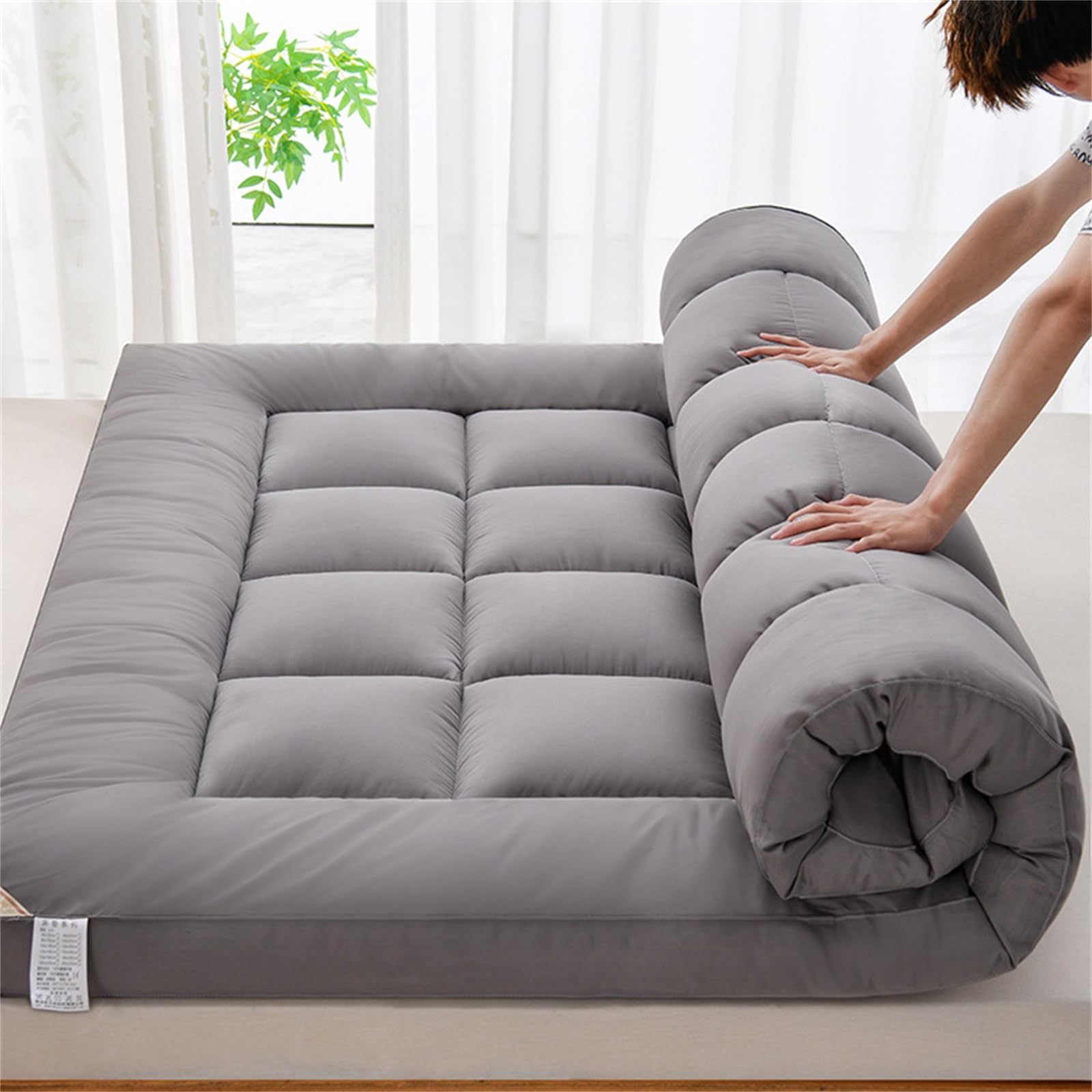 Matelas Futon Japonais, Tatami Épais, Portable et Pliable, for Camping-Car, Intérieur et Extérieur, for Un Sommeil Réparateur(Gray,120x200cm)