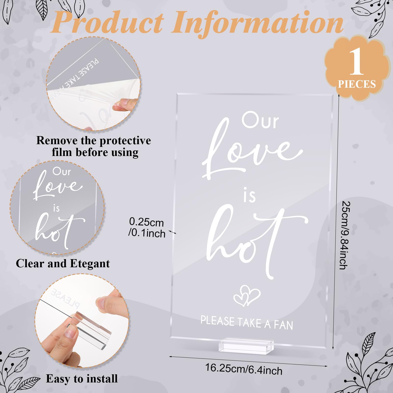 Fumete 101 Pcs Wedding Favor for Guests Included Hand Wedding Fans for Guest Bulk 100 and Acrylic Love is Hot Table Sign,Thank You Celebrating with Us Bridal Shower Party Favors(Classic)