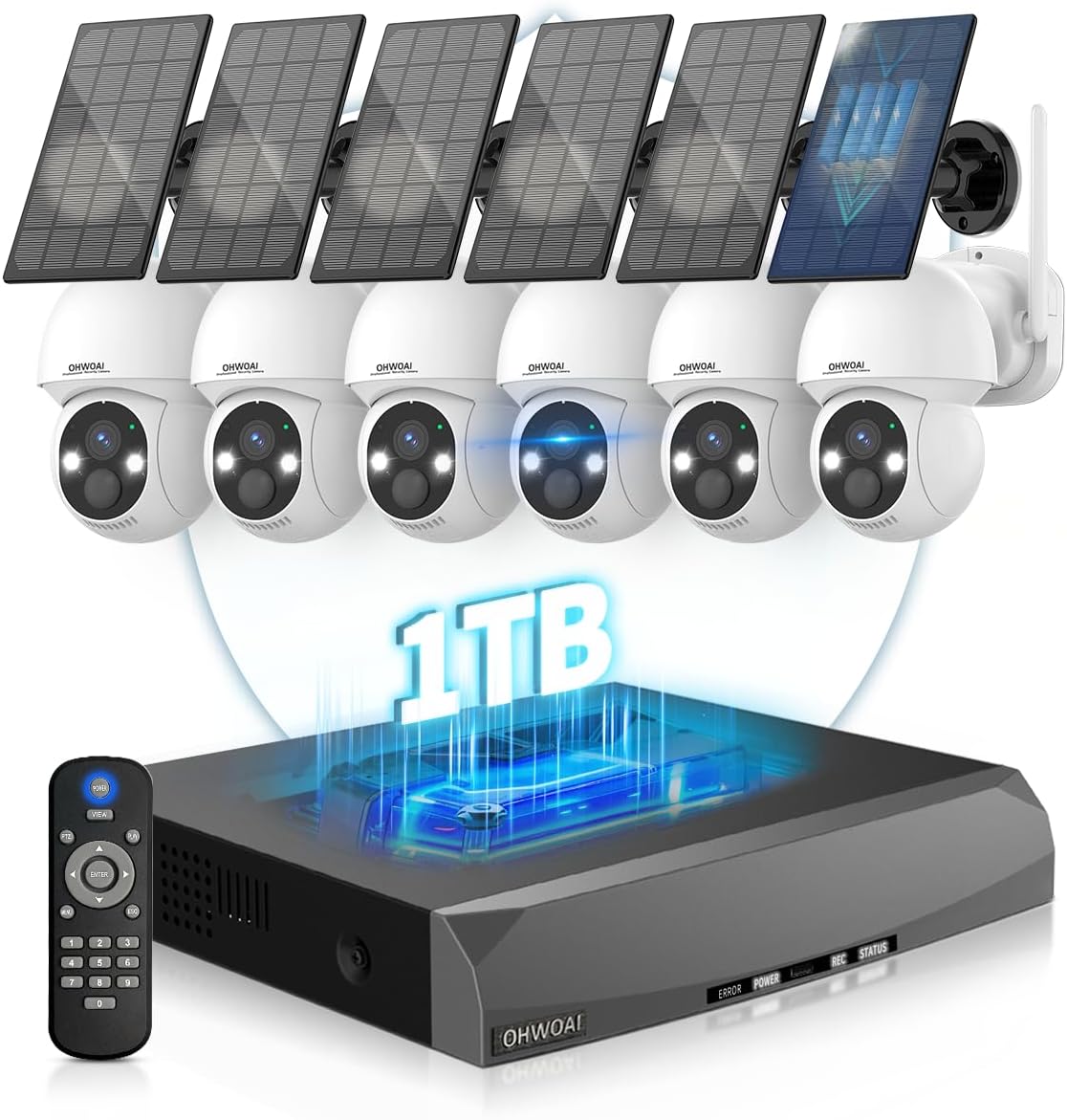 《100% Solar Powered & 2-Way Audio》Outdoor Wireless PTZ Camera System, 4MP Solar Powered Battery Cameras,Home Video Surveillance Systems, Surveillance DVR Kits