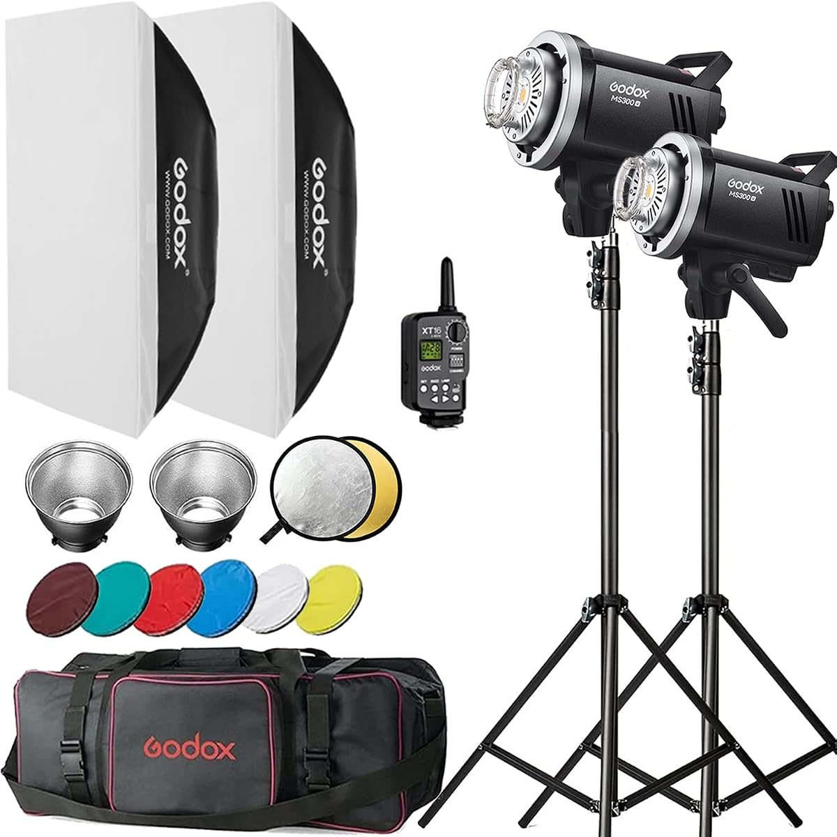 Kit de luz estroboscópica de estudio MS300V para fotografía, iluminación de caja de luz con flash de 600 W con monoluces controladas por aplicación del sistema X de 2,4 G, disparador de flash, caja de luz, soportes de luz, bolsa de almacenamiento de reflector, paraguas