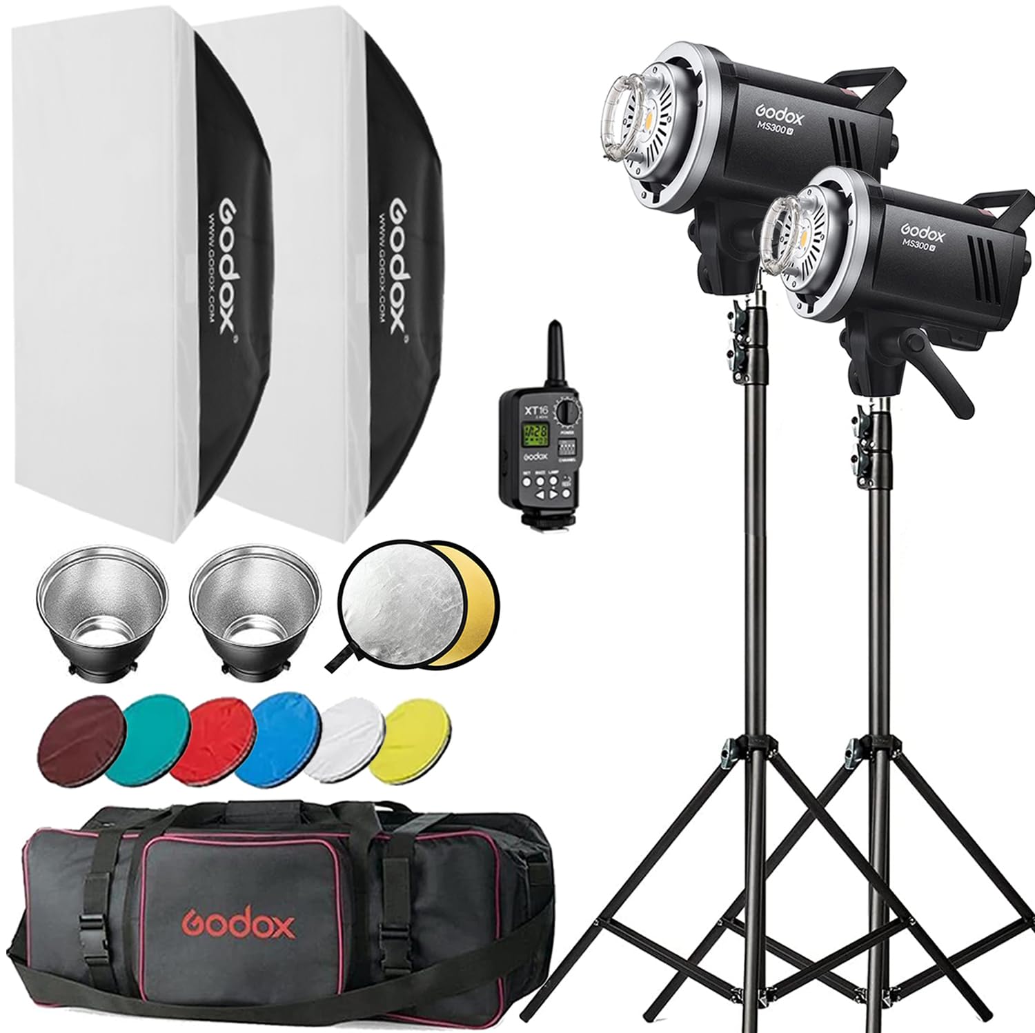 Godox MS300V Studio Strobe Light Kit for Photography, 600W Flash Softbox Lighting with 2.4G X System APP Controlled Monolights, Flash Trigger, Softbox