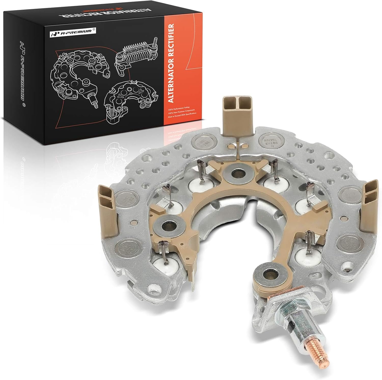 A-Premium Alternator Rectifier Compatible with Toyota Tacoma 2007-2013, Highlander 2007-2013, Sienna 2005-2006, 14V Rectifier, 12-35A Diodes, w/Aluminum Heat Sinks