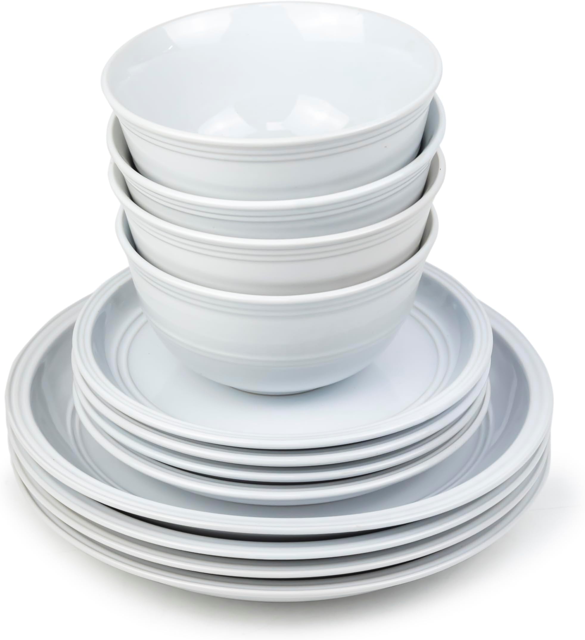 Bone China 12-Piece Stoneware Dinnerware Set - Elegant Ceramic Crockery for 4 - Includes 26cm Dinner Plate, 20cm Salad Plate, and 15cm Bowl in White