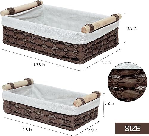 Miniatura 2 de Cesta de almacenamiento de mimbre para organizar con asa, cubos de almacenamiento decorativos para encimera, cesta de almacenamiento de papel