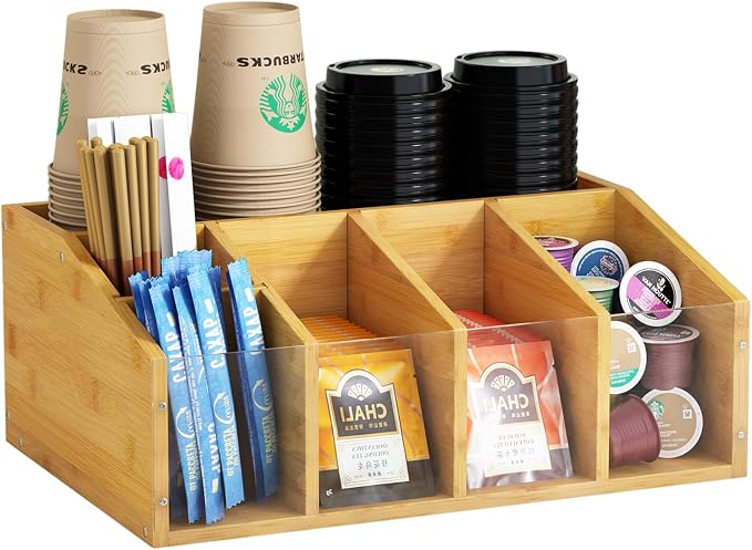 Coffee Station Organizer Coffee Bar Organizer for Countertop Farmhouse Coffee Caddy with Removable Dividers Office Coffee Bar Accessories and Organizer for Coffee Pods, Syrup, Cups, and Stirrer