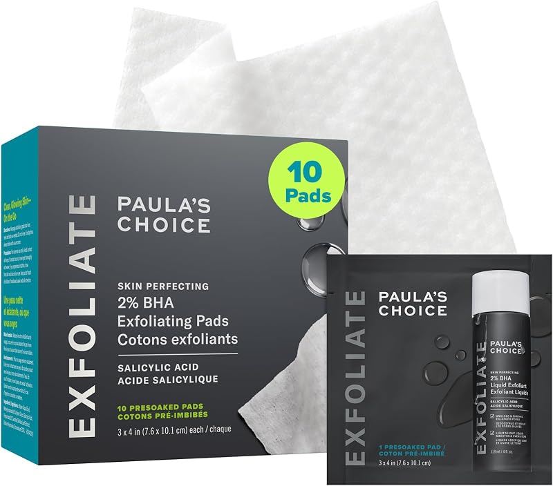 SKIN PERFECTING 2% BHA Salicylic Acid Exfoliating Pads - Facial Exfoliant Pads for Blackheads, Enlarged Pores, Wrinkles & Fine Lines