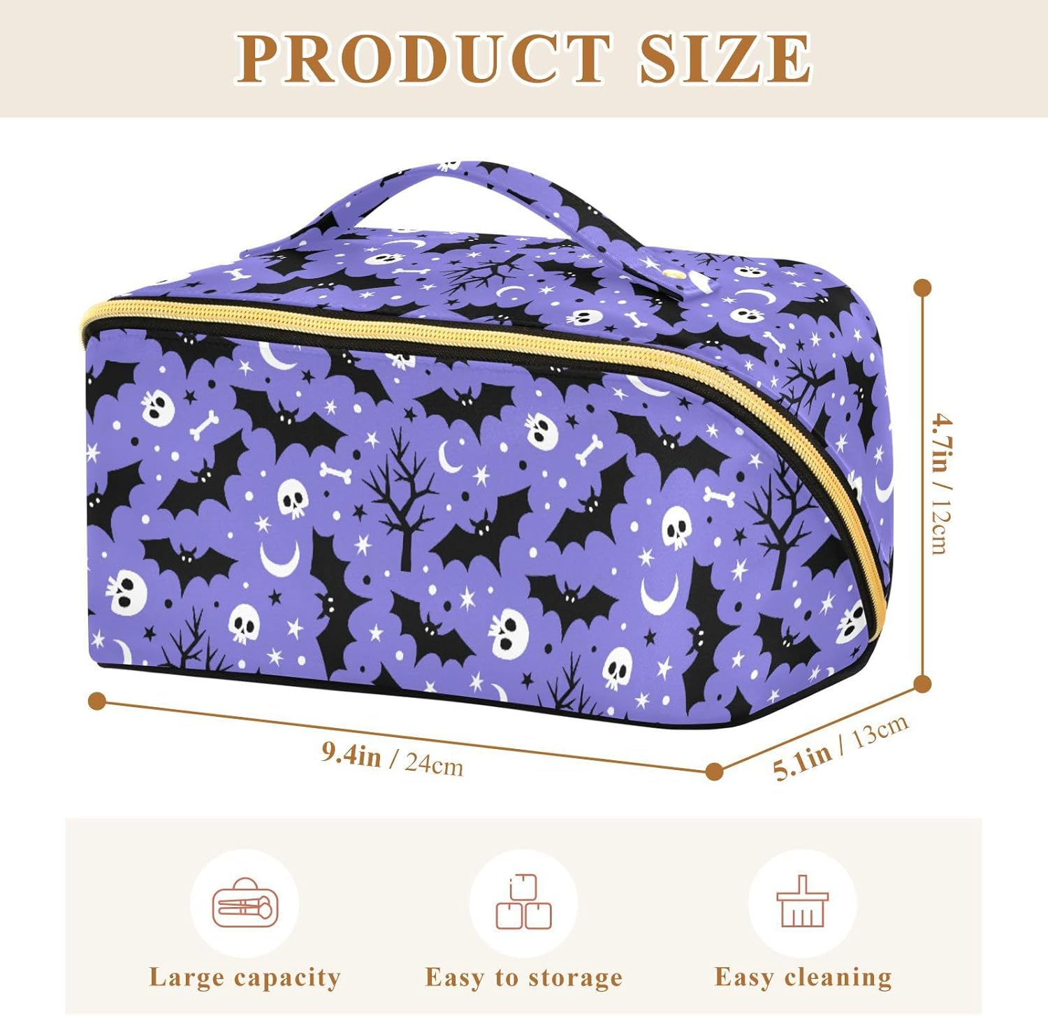 Makeup Organizer Bag, Halloween Bat Travel Makeup Bags Makeup Vanity Case Large Capacity Rhombus Cosmetic Toiletry Bag for Girl Women Ladies - Image 8