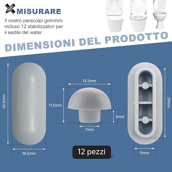 2 Set Paracolpi per Sedili WC a Incastro (12 Pezzi), Gommini di Ricambio Grigio senza Colla per Copriwater, Spessori in TPE e ABS per Ridurre Rumore e Vibrazioni, Ideale per Casa e Hotel(Grigio) - 2