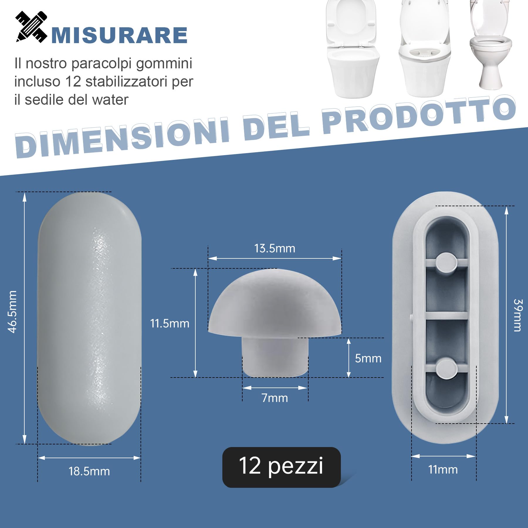 2 Set Paracolpi per Sedili WC a Incastro (12 Pezzi), Gommini di Ricambio Grigio senza Colla per Copriwater, Spessori in TPE e ABS per Ridurre Rumore e Vibrazioni, Ideale per Casa e Hotel(Grigio) - 2