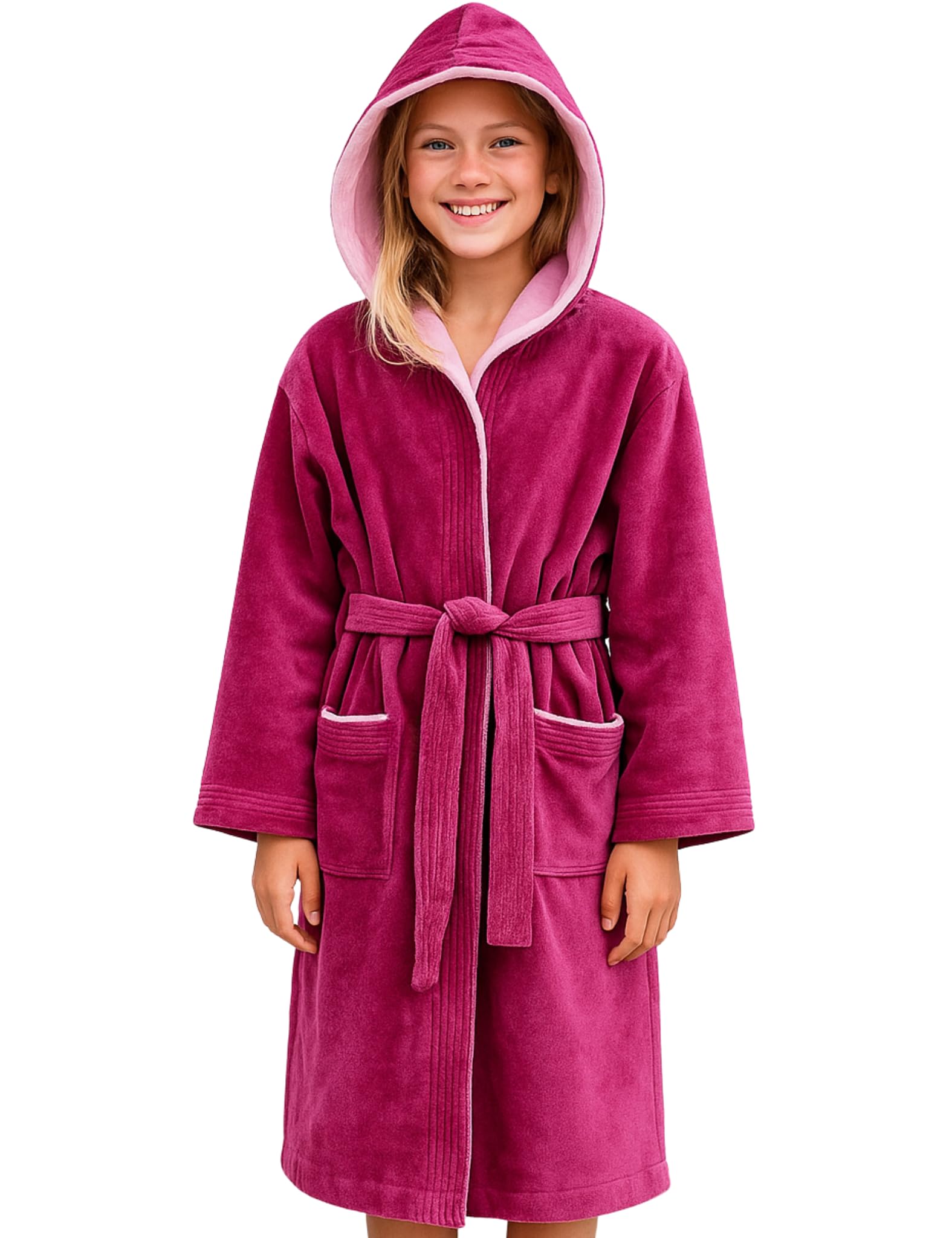 LAYNENBURG Premium Badjas kinderen & tieners met capuchon - 100% katoen - OEKO TEX Standard 100 - donzige badstof - Maat (158-164, Grijs