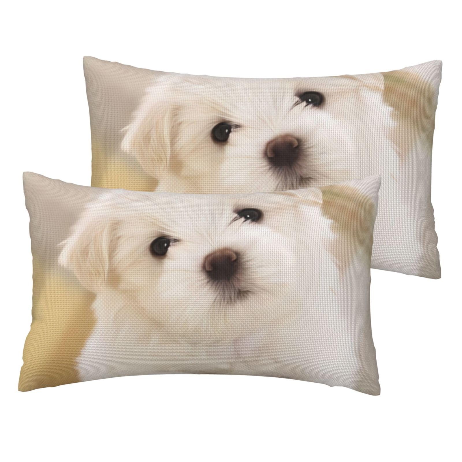 Taies d'oreiller chiot maltais imitation lin pour en finir avec le lit terne