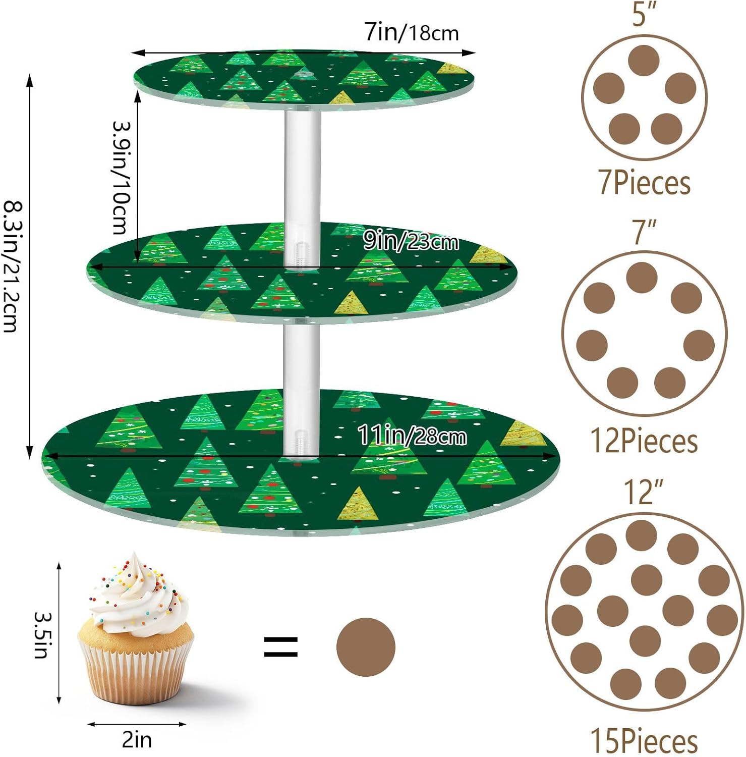Christmas Tree Graffiti 3 Tier Round Cupcake Stand, Acrylic Cupcake Stand, Tray Decoration, Dessert Tower, Suitable for Party, Holiday