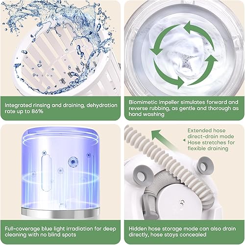 Miniatura 2 de Roliwils - Mini lavadora automática de 3 litros, secado por centrifugado portátil, para ropa interior, calcetines, ropa de bebé, mini lavadora para