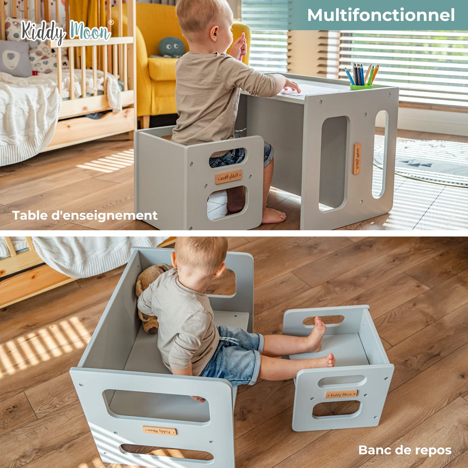 KiddyMoon Table Et Chaise pour Enfants Petit Bureau, Gris