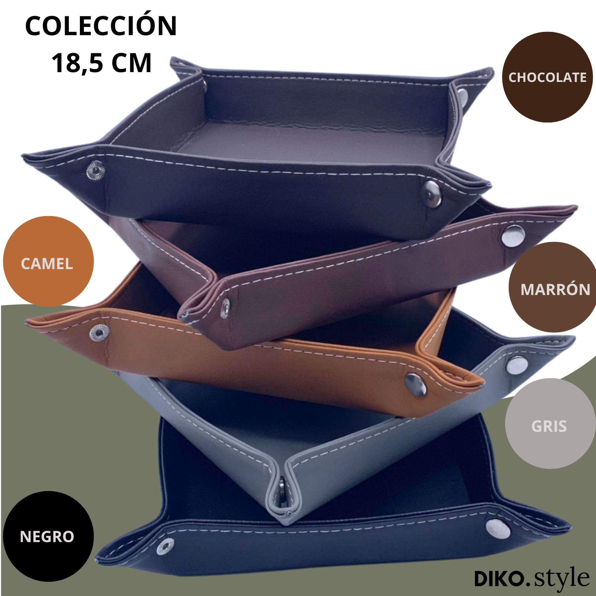 Set 2 Bandejas Vaciabolsillos 18,5CM Cuero PU | Recibidor, Habitación y Escritorio | Bandeja Joyas | Chocolate | Bandeja Organizadora
