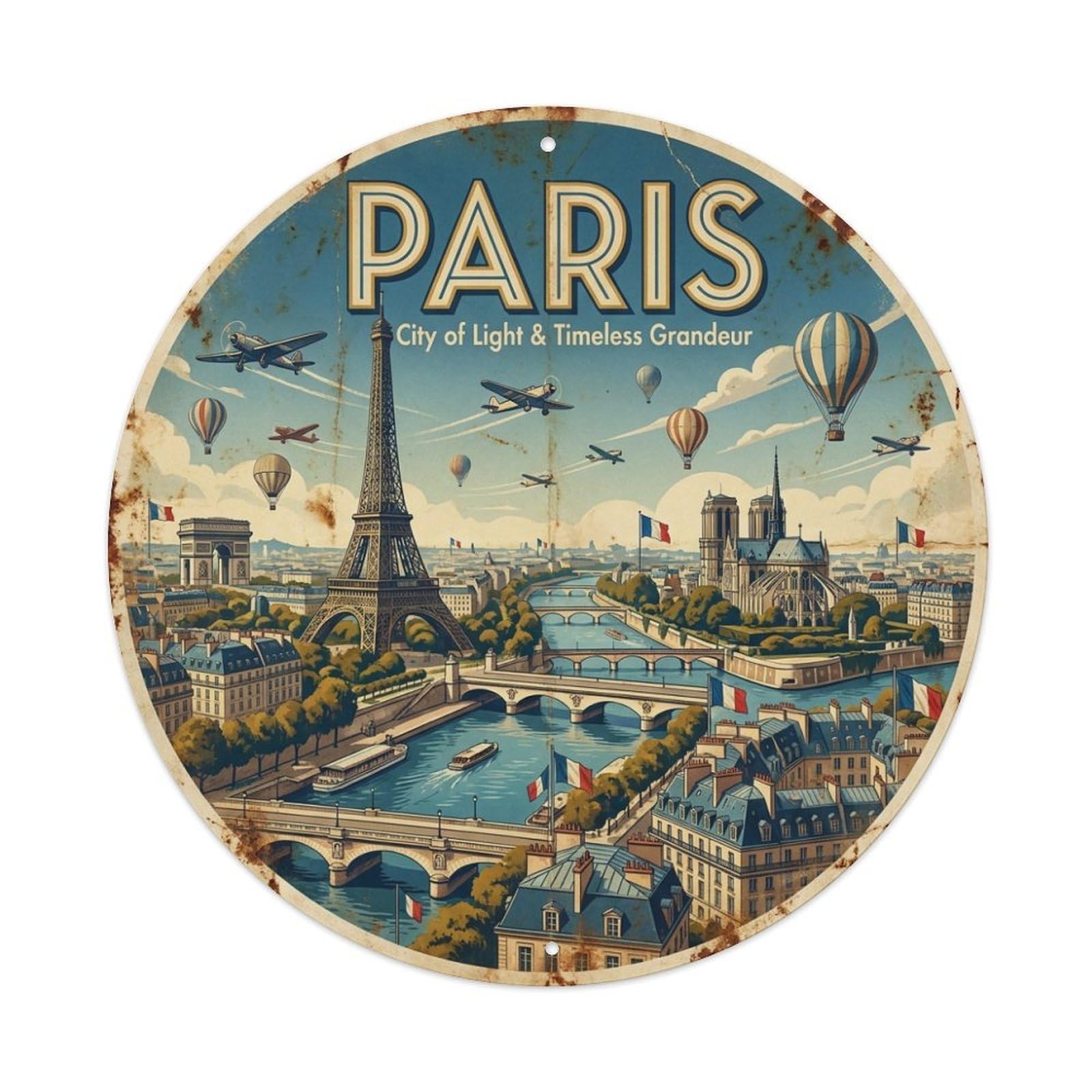Olhnbad Style Paris Coastal Route City Lights Seine Glow Travel Metal Tin Sign