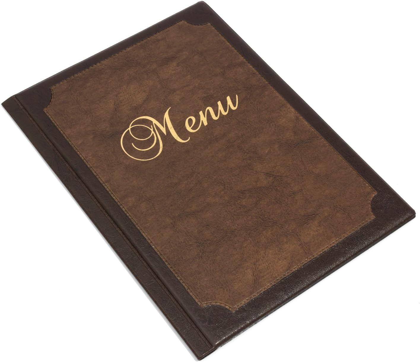Brown A4 artificial leather restaurant menu folder with 6 transparent sleeves, available in 2 colours