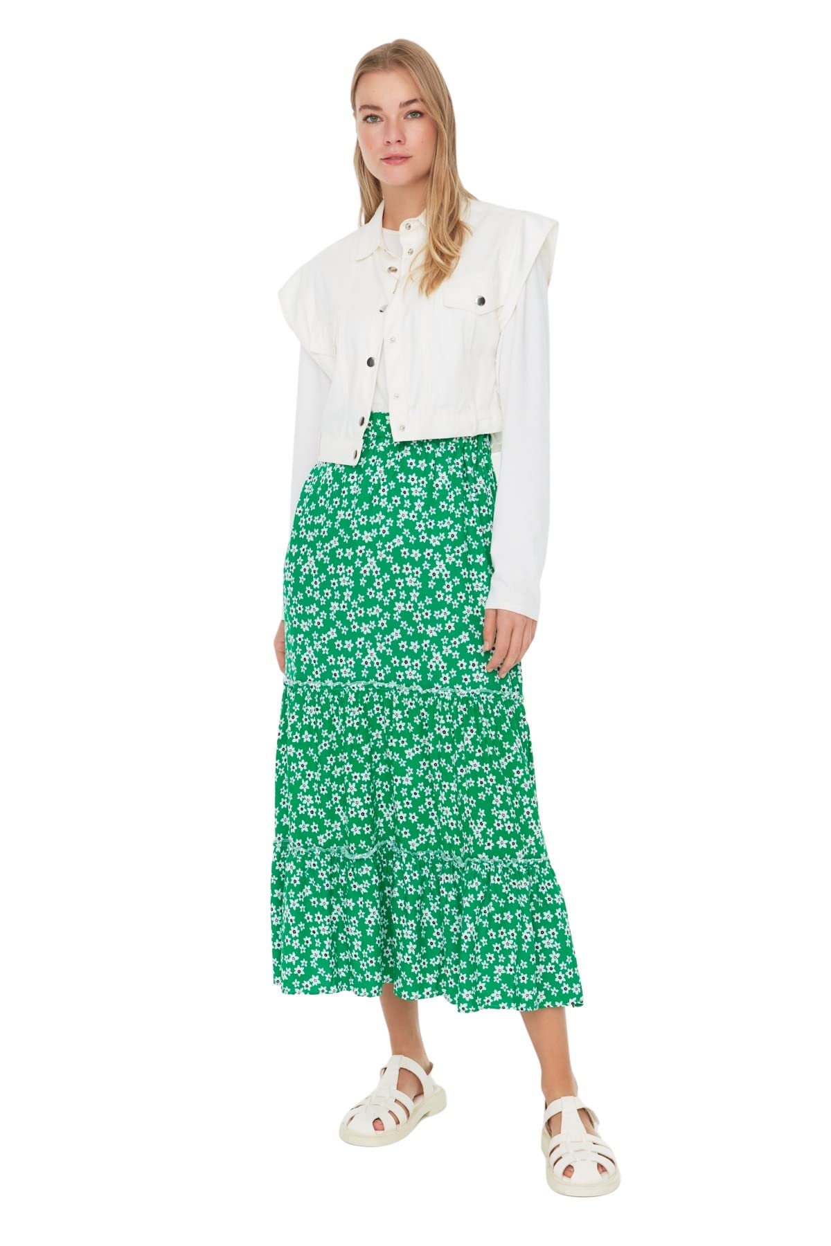 Trendyol Women Design Maxi A-line A-line Woven Modest Skirts,Green,36