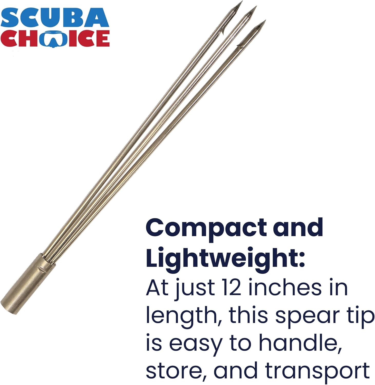 Scuba Choice 12" Stainless Steel 3-Prong Paralyzer Spear Tip – Replacement Pole Head for Spearfishing & Ice Fishing, 8mm Female Thread