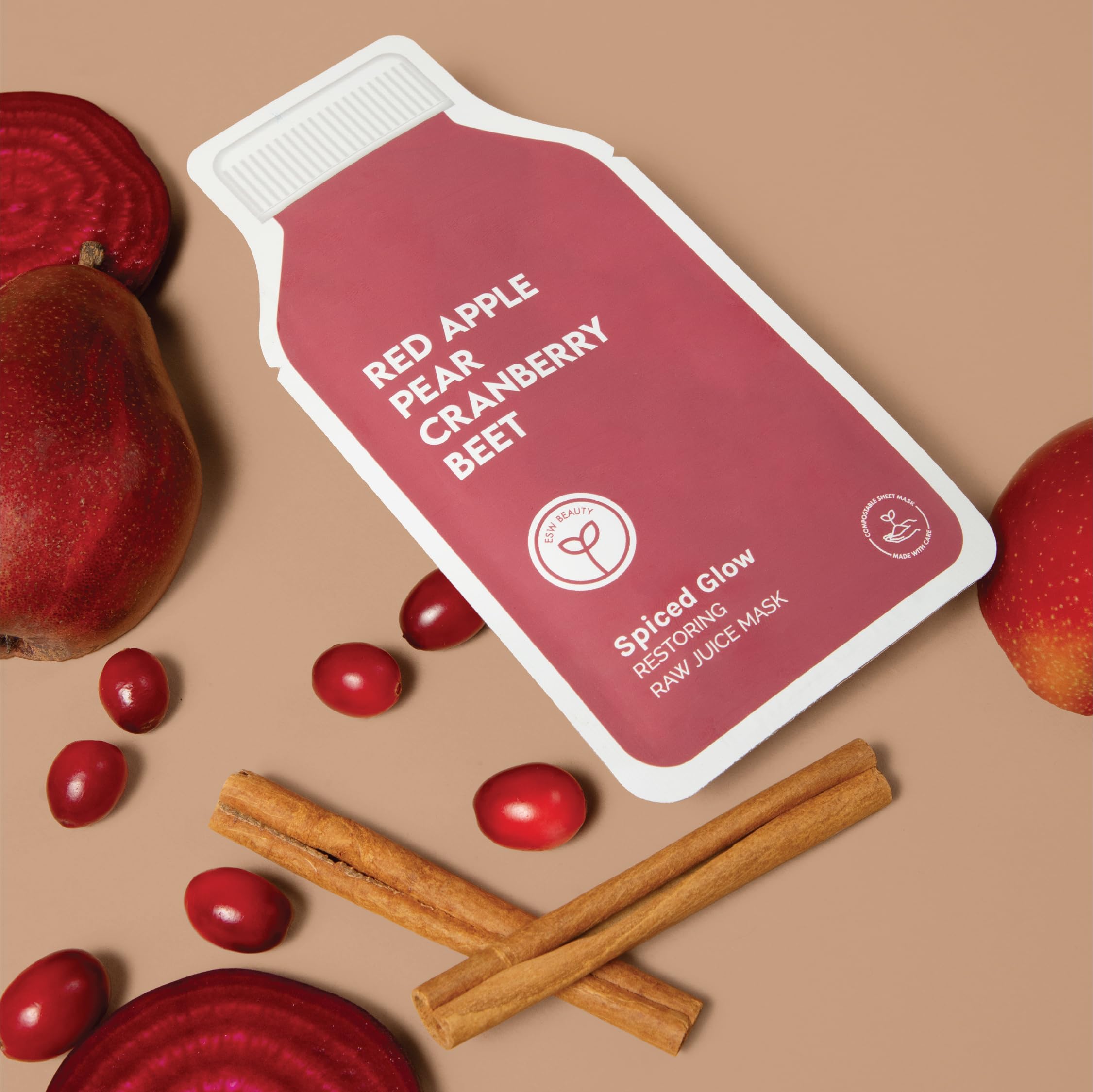 ESW Beauty Spiced Glow - Restoring Raw Juice Face Mask (6-Pack) – Red Apple, Pear & Cranberry Face Mask for Dull, Uneven & Aging Skin – Illuminates, Restores & Replenishes