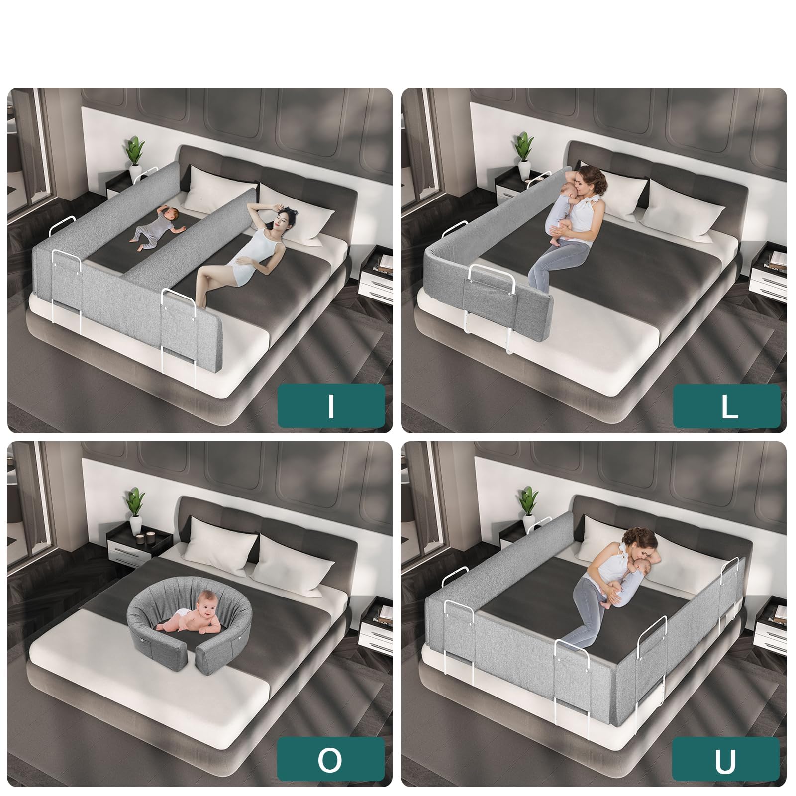 Sponda letto 100/150/180/200 cm protezione anticaduta per bambini regolabile in altezza Protezione bordo letto deformabile fai da te Sponda letto per bambini a 5 fori lino grigio, CEEDIR | SHEIN ALIA
