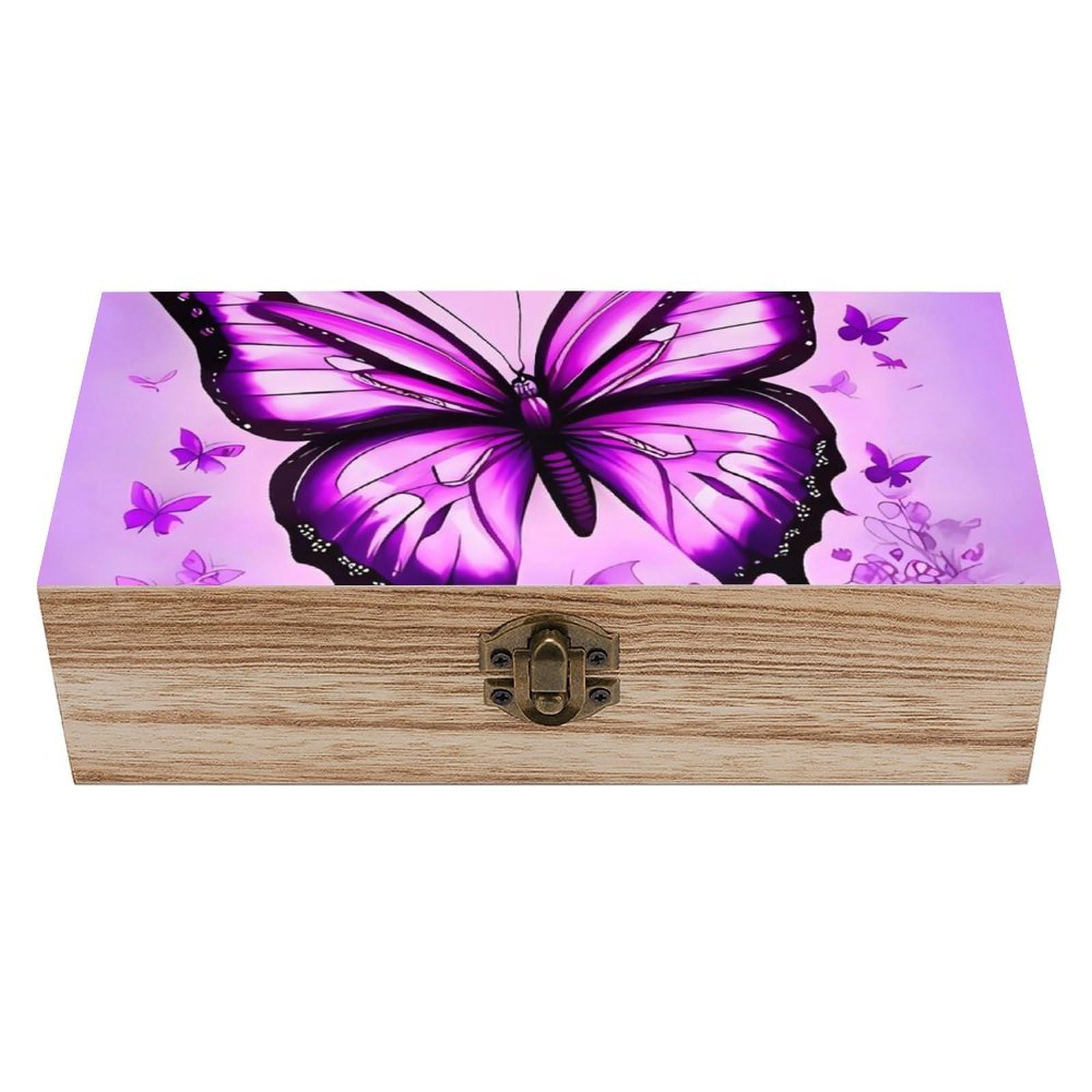 AQRJLPM Wooden Jewelry Box Beautifully Keepsake Box Trinket Box Keepsake Storage Organizer Purple Butterfly Handmade Wooden Box for Storing Jewelry, Coins, Tartot Cards, Small Treasures