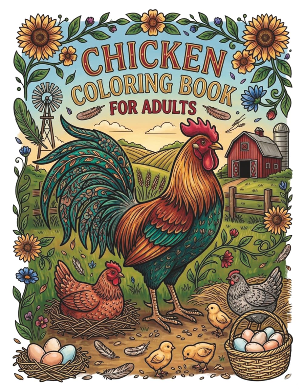 Chicken Coloring Book for Adults: Farm Life, Rustic Country Farm Life Scenes, Relaxing Stress Relief