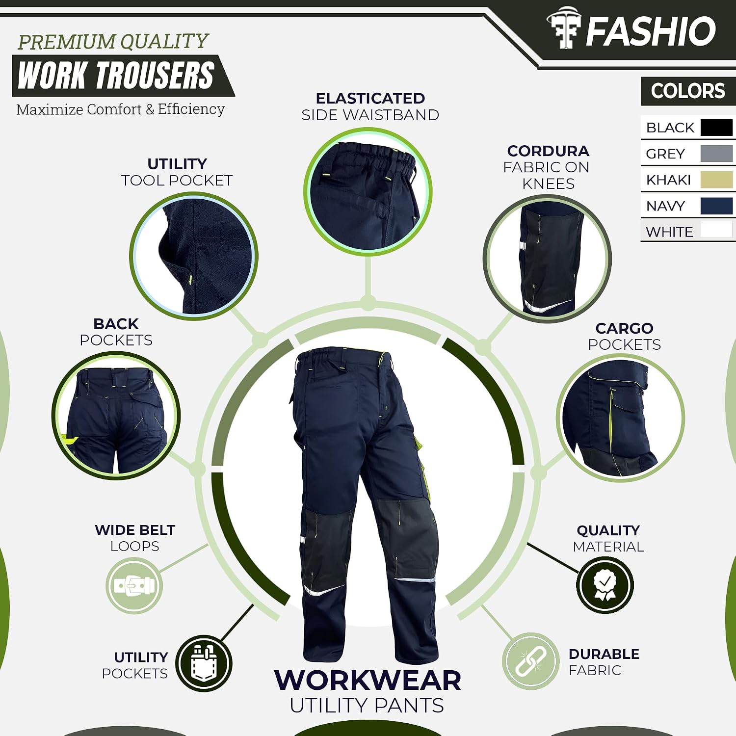 Men's Heavy Duty Tactical Work Pants with Cordura Knee Reinforcement and Multi-Pocket Combat Cargo Utility Work Trousers