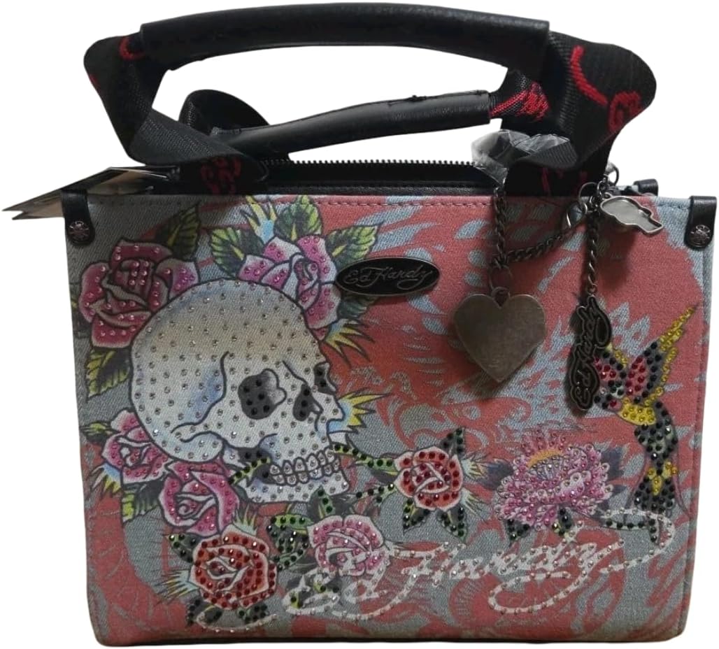 Skull Rose Denim Tote Rhinestone Tattoo Bag