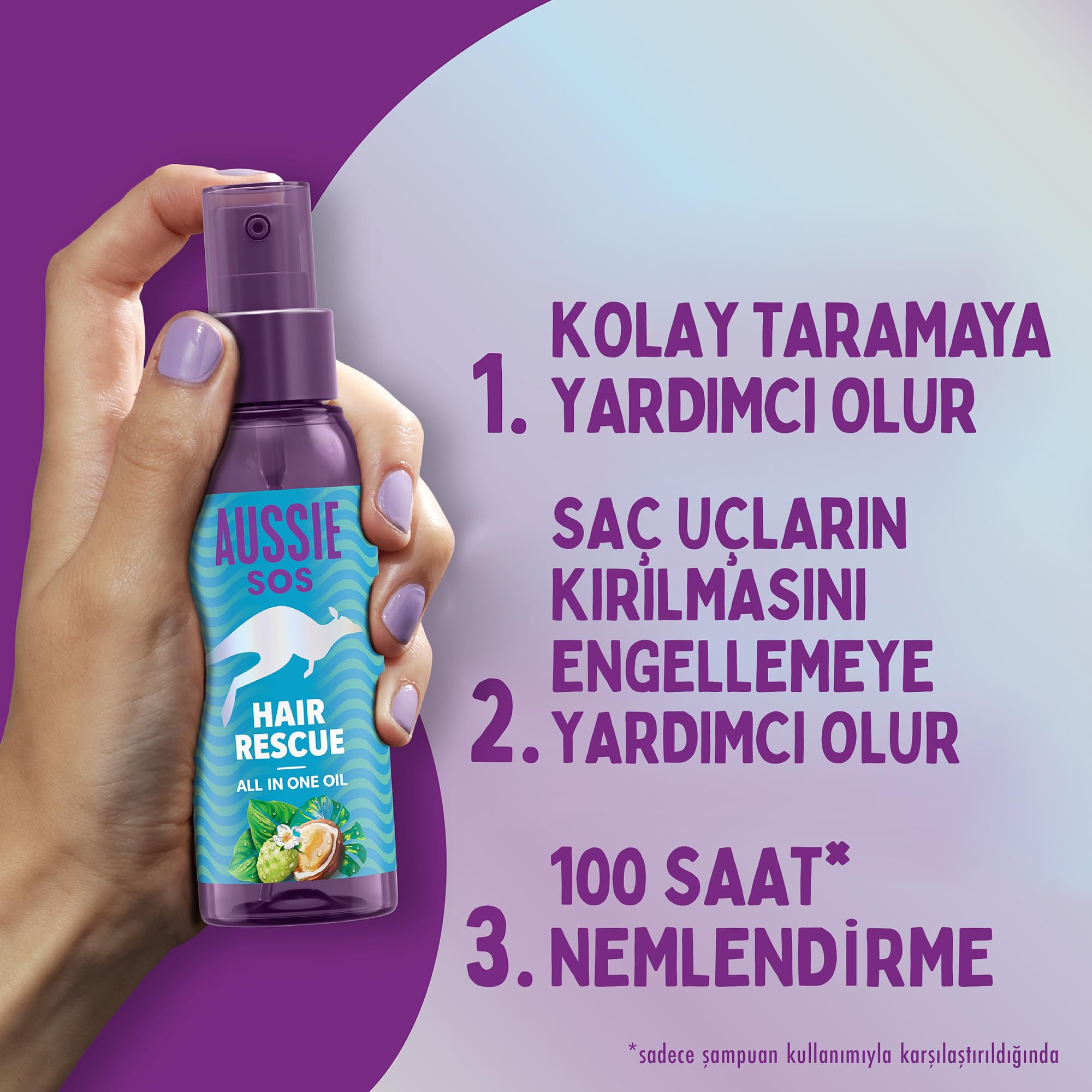 Aussie SOS Hair Rescue All In One Olejek Do Włosów 100 ml Rozplątuje I Zmiękcza Włosy, Pomaga Zapobiegać Otwartym Końcówkom I Utrzymuje Nawilżone Włosy Przez 100 Godzin. Wegańska Formuła