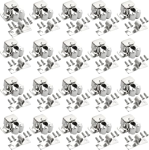 XINMEIWEN Paquete de 20 cierres de doble rodillo para puerta de armario, herrajes de cierre resistente con tornillos de instalación de lanza para el