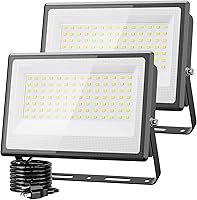 Olafus 2 Pack 130W LED Flood Light Outdoor, 13000lm LED Work Light with Plug, IP66 Waterproof Exterior Security Lights, 6500K Daylight White Outside Floodlights for Playground Yard Stadium Lawn