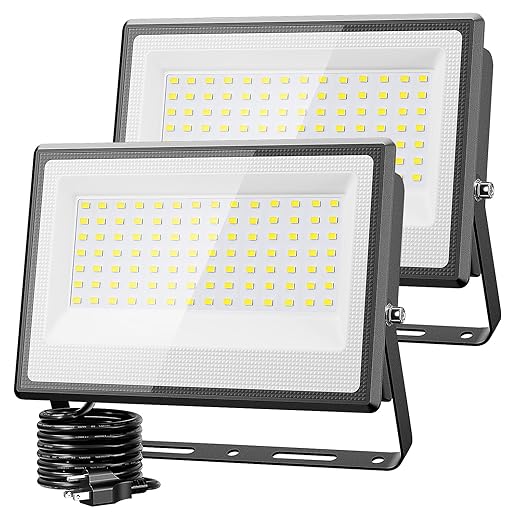Olafus 2 Pack 130W LED Flood Light Outdoor, 13000lm LED Work Light with Plug, IP66 Waterproof Exterior Security Lights, 6500K Daylight White Outside Floodlights for Playground Yard Stadium Lawn