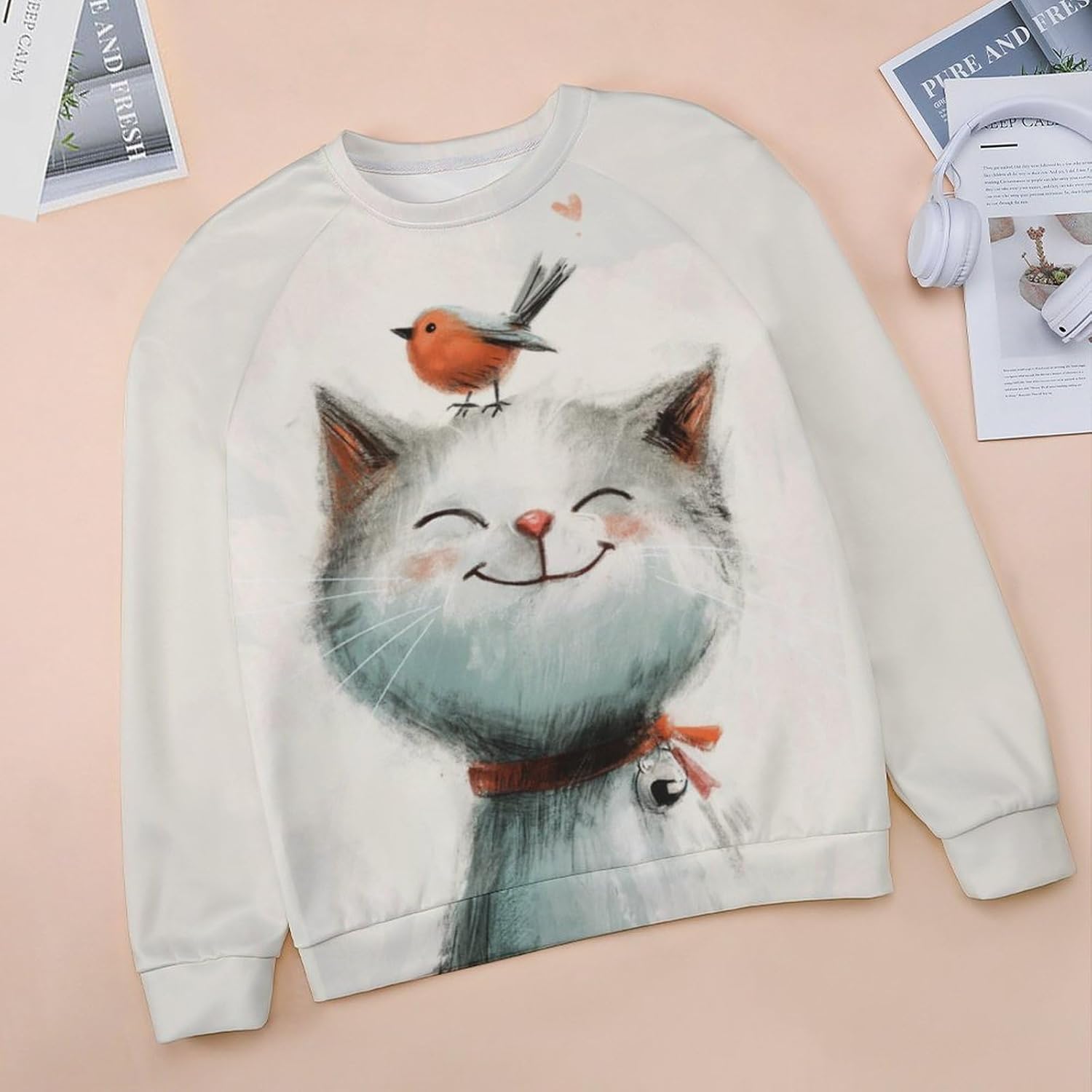 Long Sleeve Shirts for Women Cat Printed Fall Winter Dressy Holiday Casual Fashion Crewneck Tunic Tee Shirts - Image 3