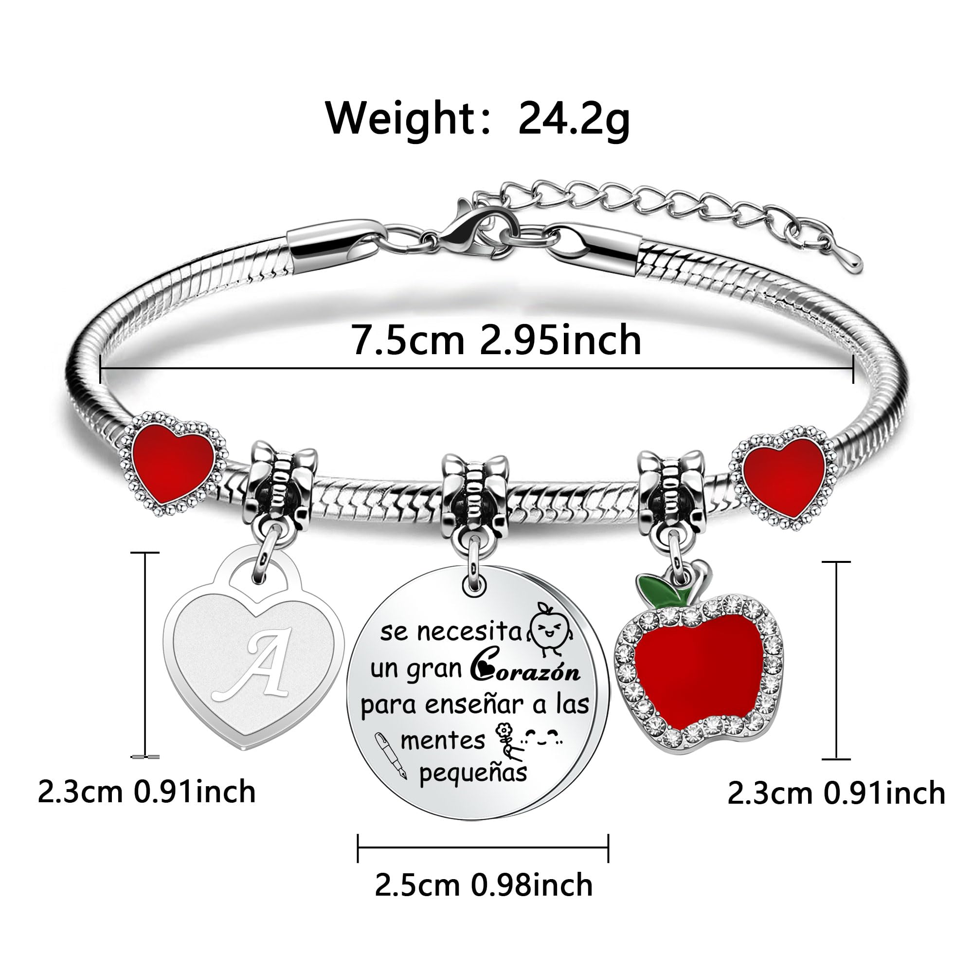 Regalo Maestro Pulseras Maestra Profesora Con Iniciales Regalo Gracias Maestro Para Mujer Colgante de Corazón A-Z inicial Joyas Regalo Maestro Cumpleaños Navidad Regalo del Día del Maestra