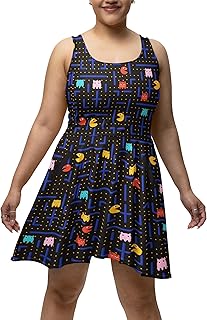 Womens Unique Digital Printed Maze Cartoon Pixelated Fun Knee Length Skater Dress with Pockets, XS-5XL - Buy now