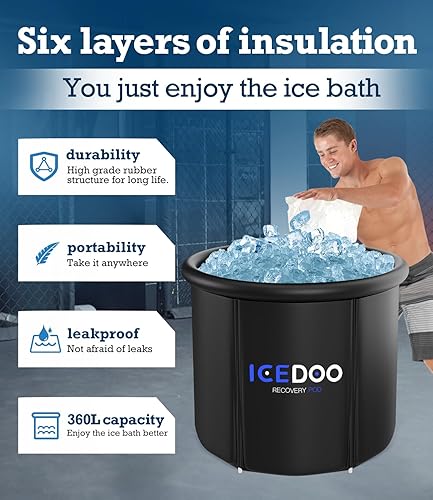 Miniatura 4 de Bañera de hielo de gran tamaño de 30 pulgadas de alto para atletas, bañera de hielo portátil de múltiples capas para recuperación y terapia de agua