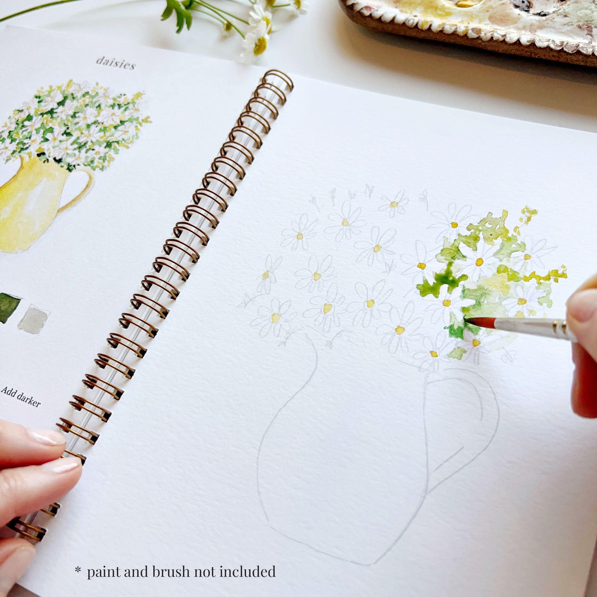 Emily Lex Studio Aquarell-Arbeitsbuch mit Blumen, 12 anfängerfreundliche skizzierte Illustrationen, flache Spiralseiten, 16,5 x 22,9 cm, 54,4 kg Aquarellpapier