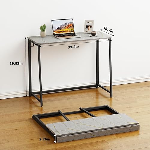 Miniatura 2 de WOHOMO Escritorio plegable, pequeño escritorio de 39.4 pulgadas, mesa plegable para computadora portátil, estación de trabajo de escritura para