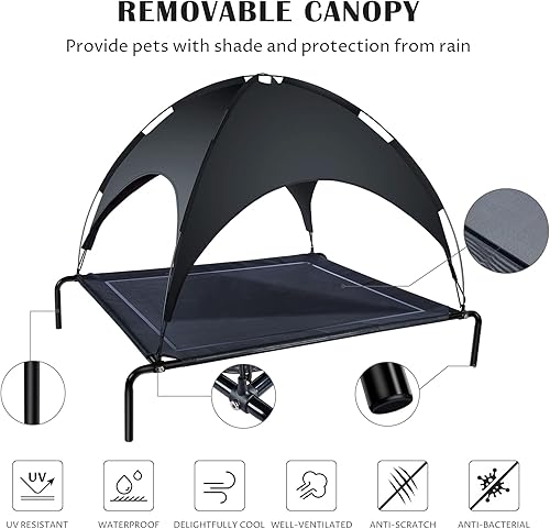 Miniatura 2 de ANWA Cama elevada para perro con toldo de protección UV, tamaño grande 42.9 x 31.5 x 33.1 in, cuna portátil impermeable para mascotas uso al aire