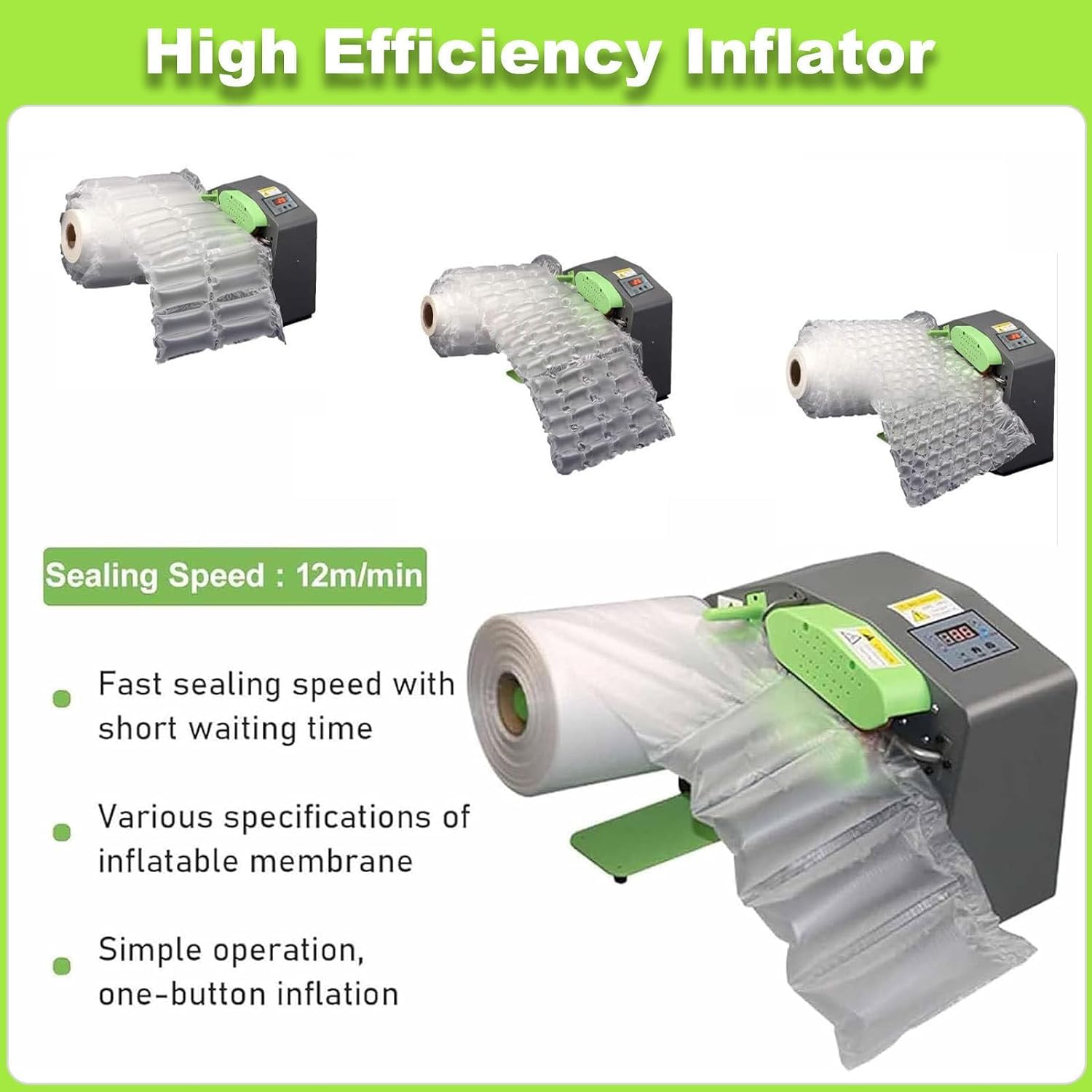 Máquina Infladora De Cojines De Aire, Máquina Para Envolver Embalajes Inflables, Velocidad De Producción De 6 M/min, Volumen Y Temperatura De Aire Ajustables, Para Uso En Logística Y Almacenes.